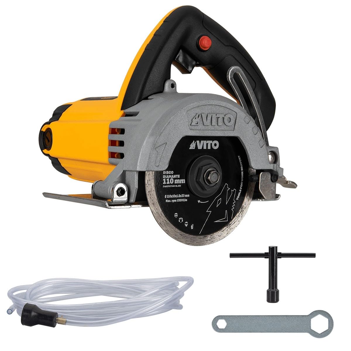 VITO Professional High Performance Tile Cutter VISCCC15110 1550 W, 12,000 rpm - 110 mm Powerful Wet and Dry Cutting Cutter for Stones, Tiles, Granite, Marble and Concrete up to 34 mm Thickness