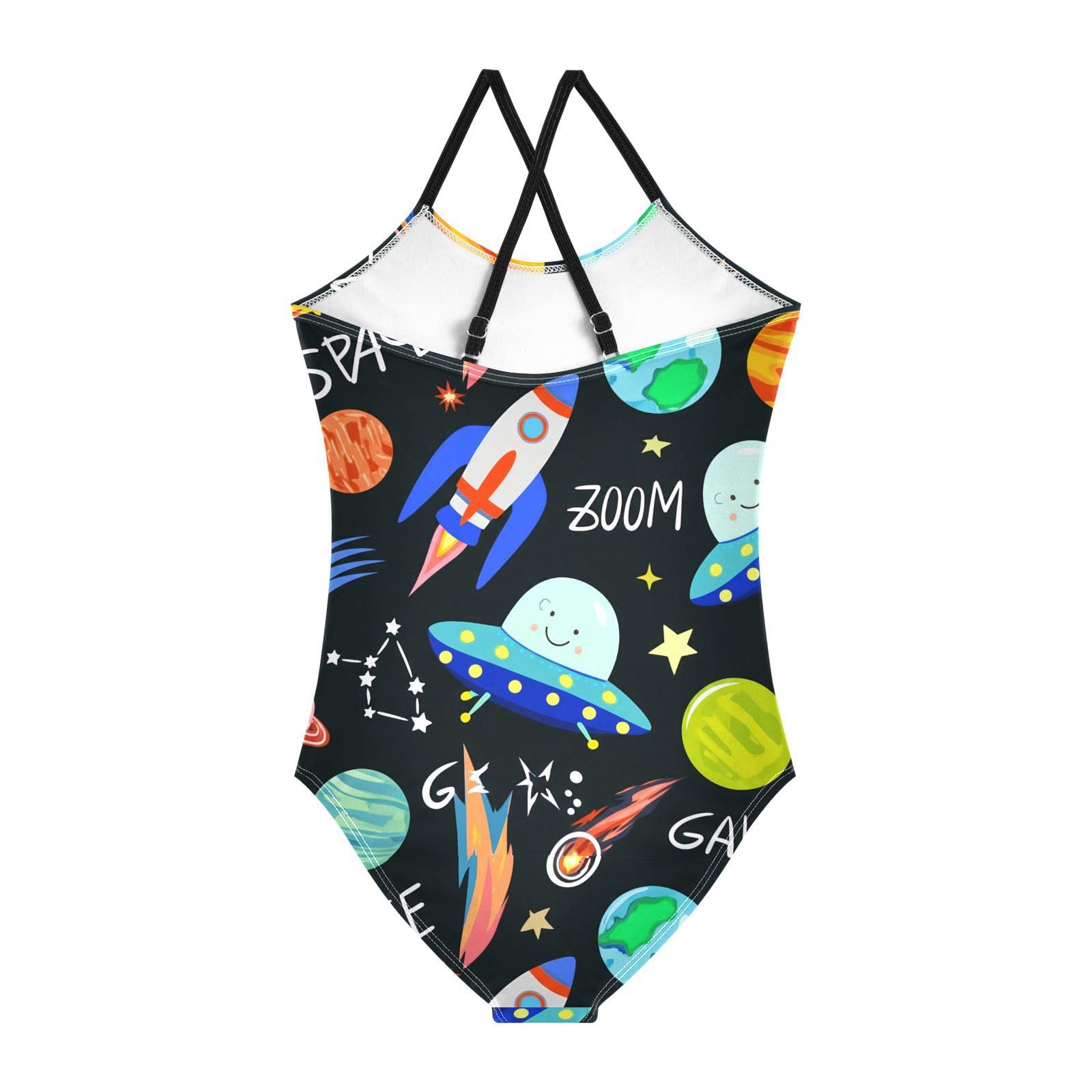 Teen Girls One Piece Swimsuit Space Rocket UFO Swimwear Beach Bathing Suit Size 9/10 202c1907