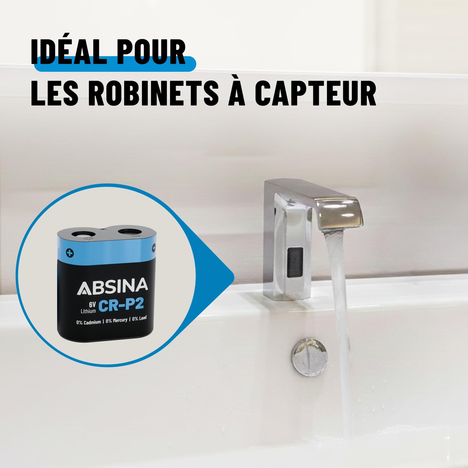 ABSINA 5X Pile CRP2 Lithium 6V - Pile CR P2 pour Distributeur, Appareil Photo, Flash, détecteur de Mouvement & Plus - Anti-Fuite, Longue Conservation - CR-P2 Piles 6V