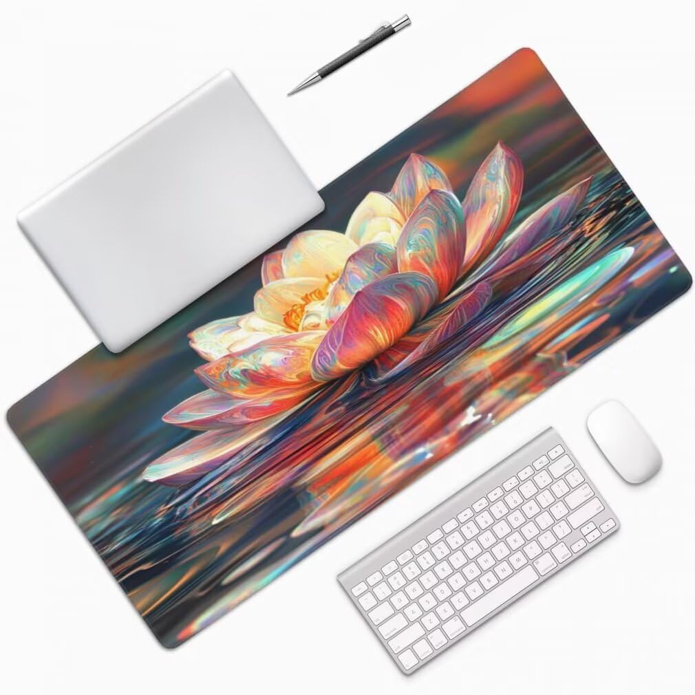 Tappetino Mouse XXL 1000x500mm Loto Grande Mouse Pad, Tappetino Scrivania Grande Mousepad Gaming con Bordi Cuciti, Tappeto Scrivania con Base Antiscivolo per Ufficio e Casa (Colorato) -MP1594