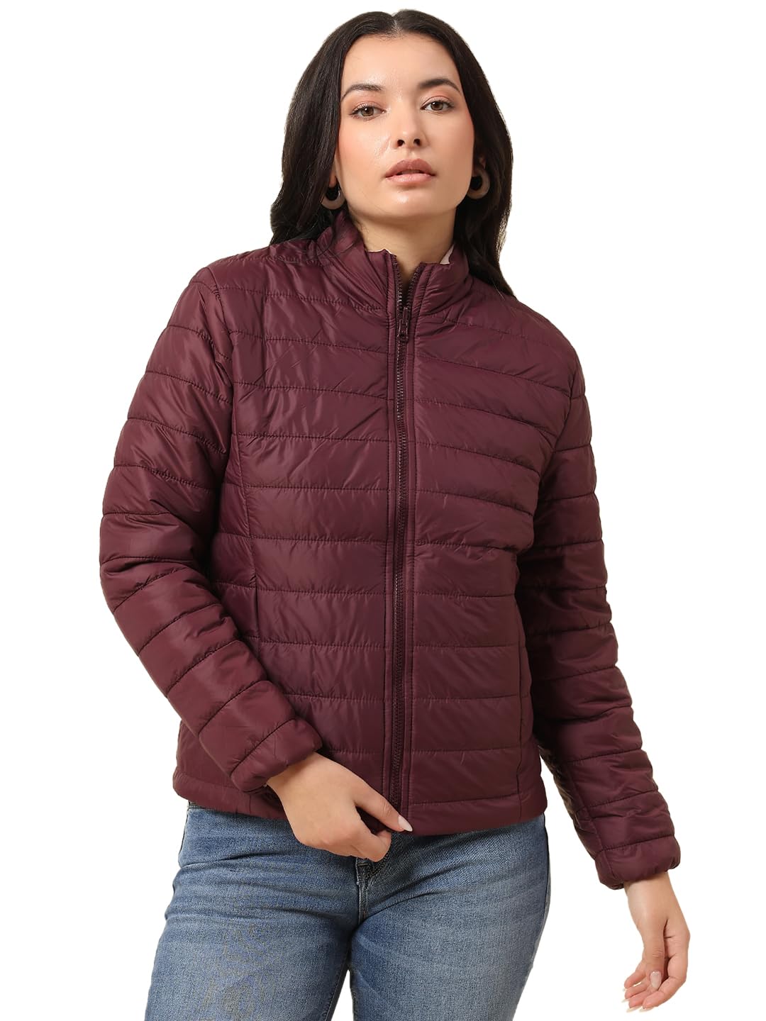 cantabil Reversible Jacket for Women | Premium Casual Jacket Regular Fit Mock Neck Nylon Fabric Solid Pattern-picture-35