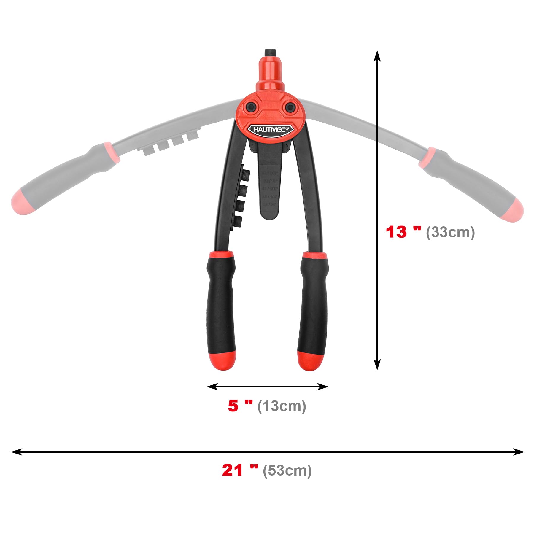 HAUTMEC Rivet Gun with Automatic Rebound Labor-Saving Design, 13" Pop Rivet Tool with 5 Tool-Free Interchangeable Nosepieces - Image 4