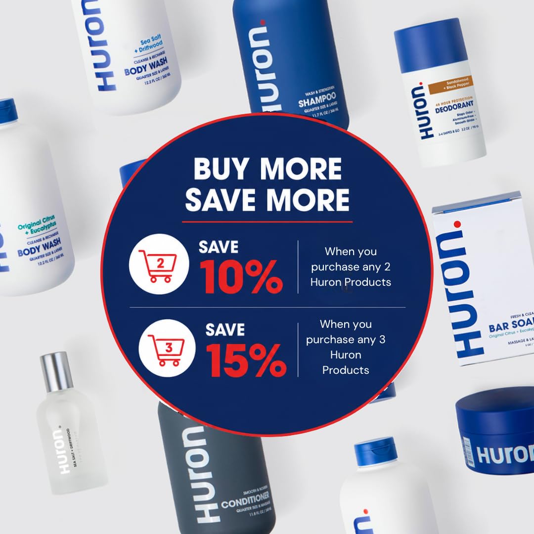 Huron Jabón facial para hombre, limpiador facial profundo diario y exfoliante suave, limpia, acondiciona e hidrata la piel, sutil aroma energizante, vegano, sin sulfatos, 5.1 onzas