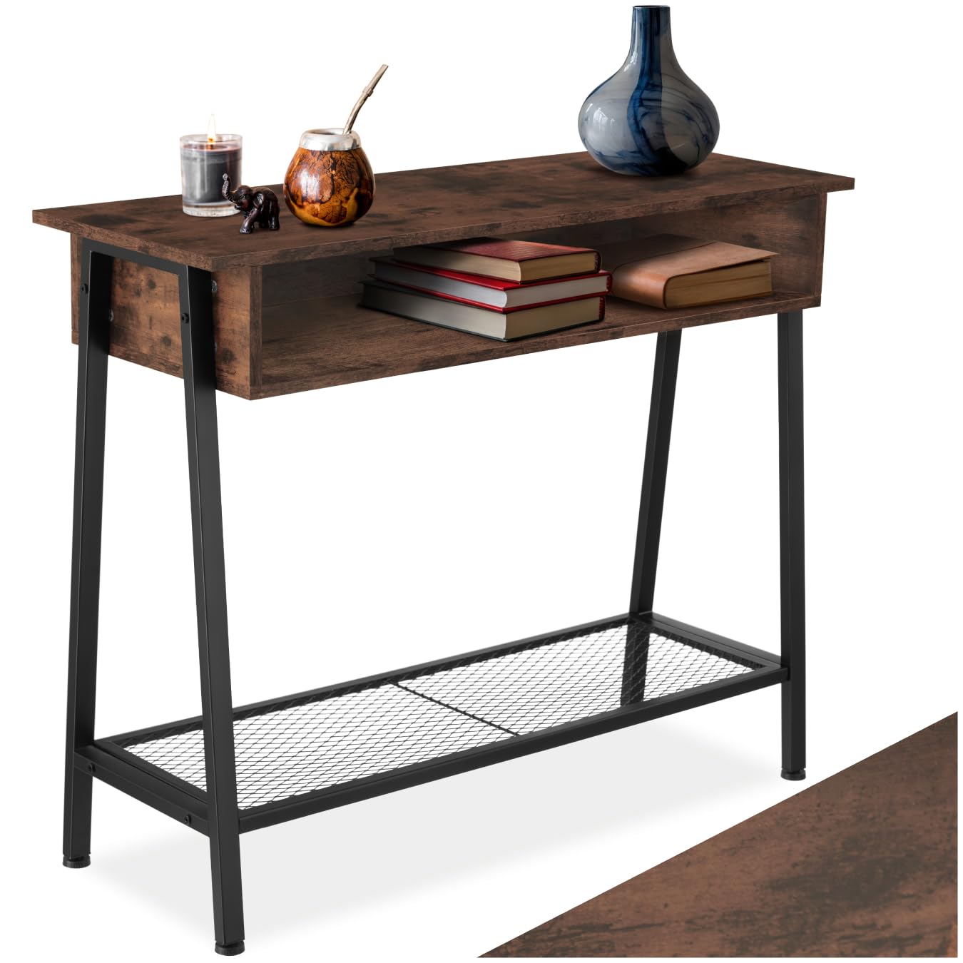 tectake® Mesa Consola de Estilo Industrial, Estante de Rejilla, Espacio de Almacenamiento, Mueble Auxiliar Salón, Aparadores para Salon - 100 x 35 x 80,5 cm Madera Industrial Oscura, Rústica