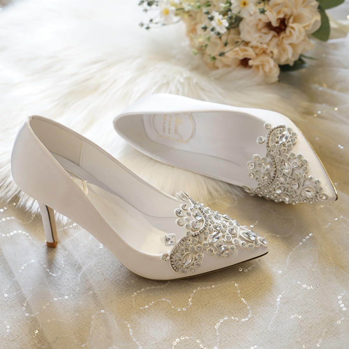 Scarpe con Tacco Alto da Sposa Chiuse con Strass e Suola in Gomma Antiscivolo,Modèle HD168-70