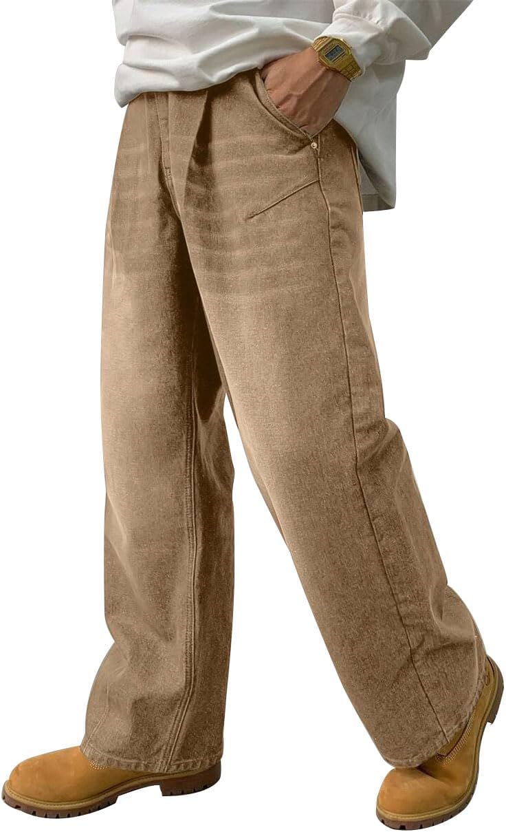 HUNGSON Mens Baggy Jeans for Men Women Y2k Skater Vintage Plain Pants Casual Wide Leg Jeans Loose Fit Denim Jeans - Image 3