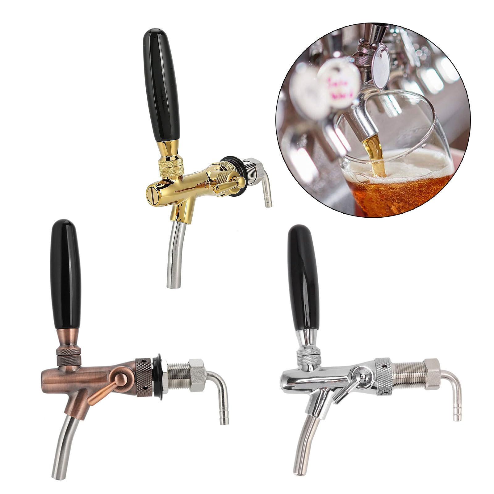 Generisch Wandmontierter Bierhahn aus Messing, Verstellbarer Fasshahn zur Durchflusskontrolle mit 5/8 Gewinde für Kegerator Gefrierschränke, Kühlschrank, Wand Bierflusskontrolle, Fasshahn