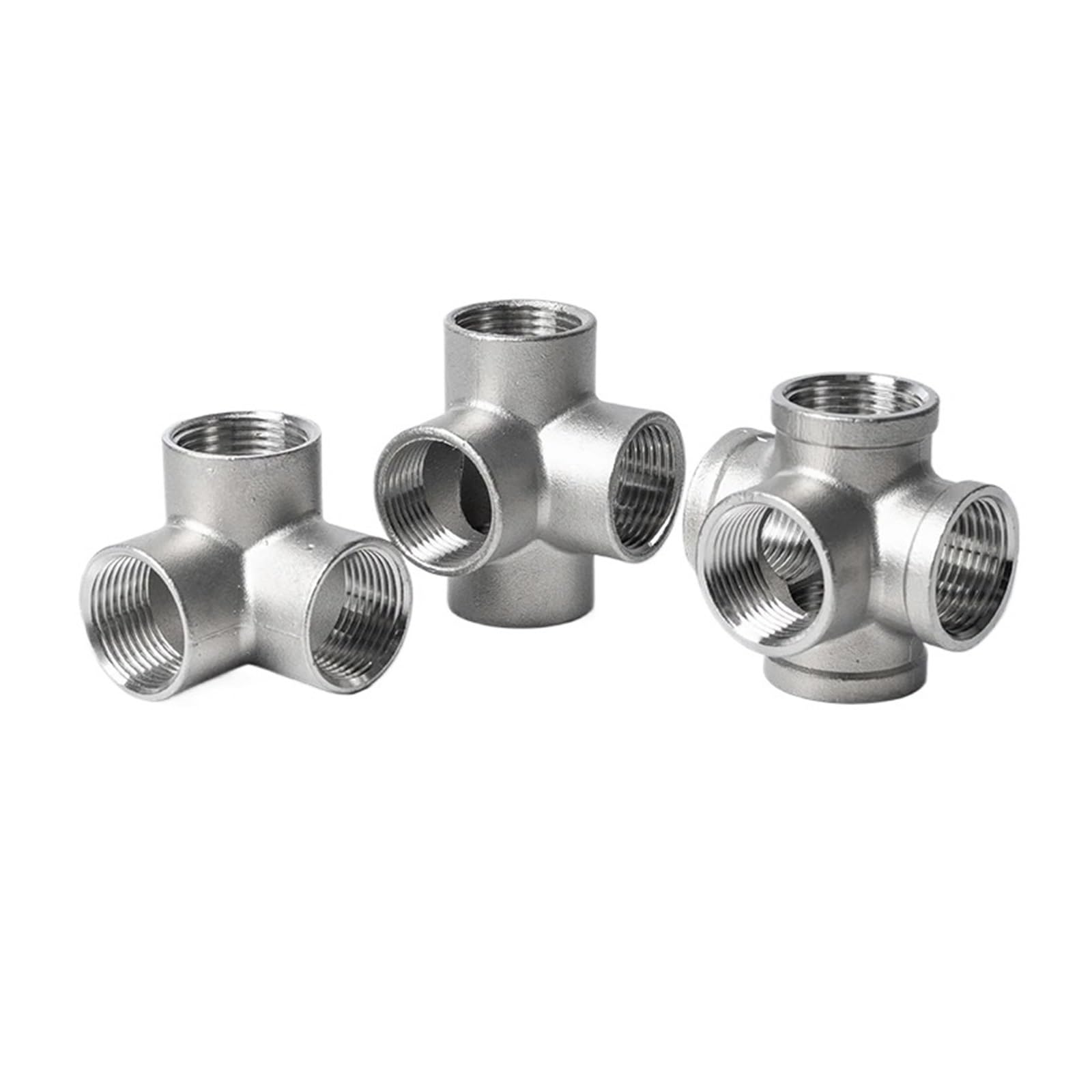1pc 304 Stainless Steel Pipe Fittings, Three-Dimensional Three Way, Four Way, Five Way, Water Pipe Fittings, Shelves, Right Angle Joint(Cross-Way,DN10)
