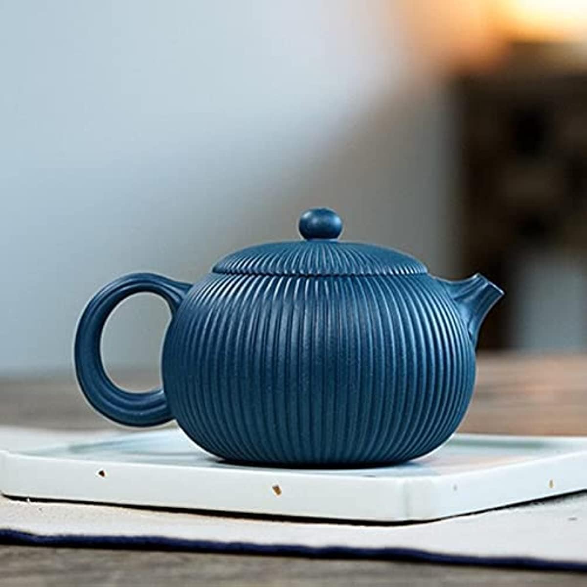 Set da tè in Ceramica Mini Gungfu da 260 ml, teiere Viola a Strisce, teiera Xishi, Minerale Grezzo, Fango Azzurro, bollitore di Bellezza