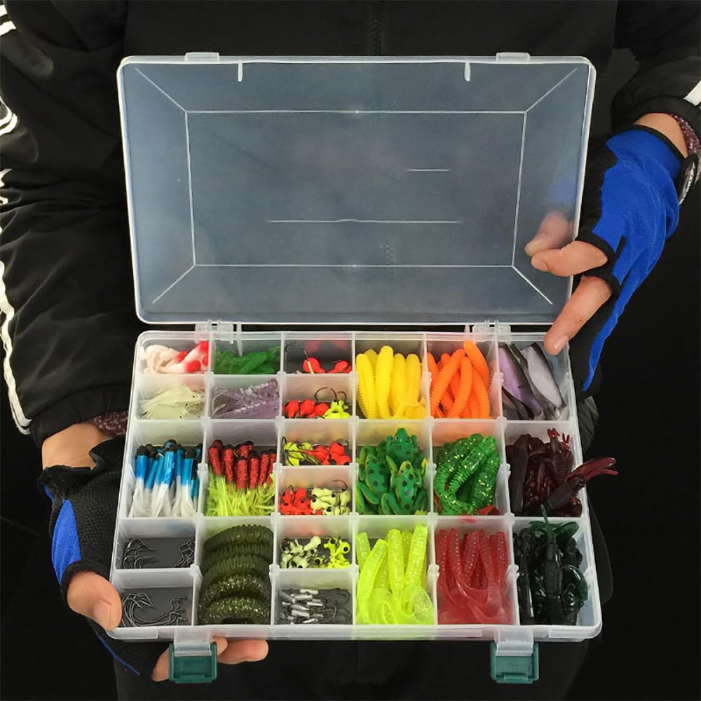 Appâts de pêche, Kits de leurres de pêche en eau de surface, leurre souple combiné avec hameçon à tête plombée, accessoires de pêche, kit d'appâts for la pêche en eau douce et en eau salée, y compris
