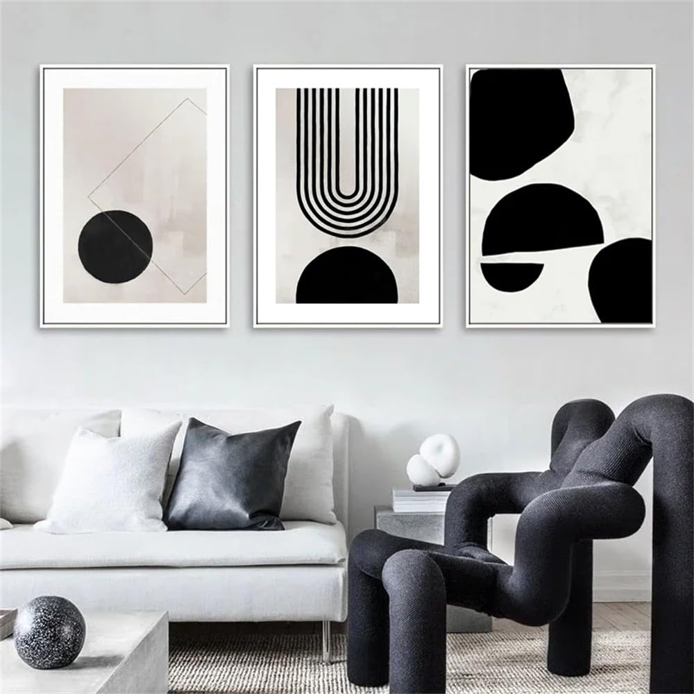 WUHBCZ Canvas Paints-Modern Abstract Geometric Canvas Painting Boho Black White Poster Nordic Interior Living Room Office Wall Art Pictures for Home Decor-60 * 70cm/3PCS (No Frame)