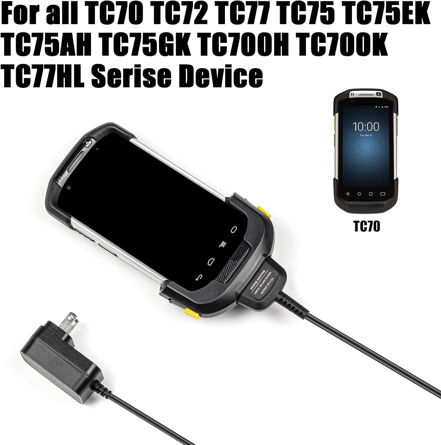 Sicimly TC77 Charger,for Zebra for Symbol TC70 TC72 TC70X TC75 TC75X TC77HL TC720L TC75EK TC700H TC700K,5.75ft PDA Android Barcode Scanners Charger (Includes Power Supply).
