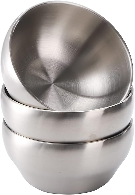 Youeon 3 Pack 25 Oz SUS304 Brushed Stainless Steel Bowls