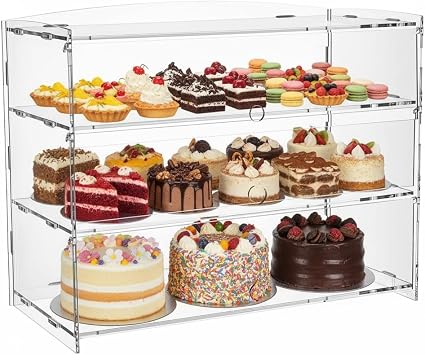 3-Tier Commercial Bread Bin, Clear Cake Display,48*23*34CM Acrylic Bakery Display Case Pastry Display Cabinet Cake Display Stand/Unit for Bread Dessert Food Cookie Baking