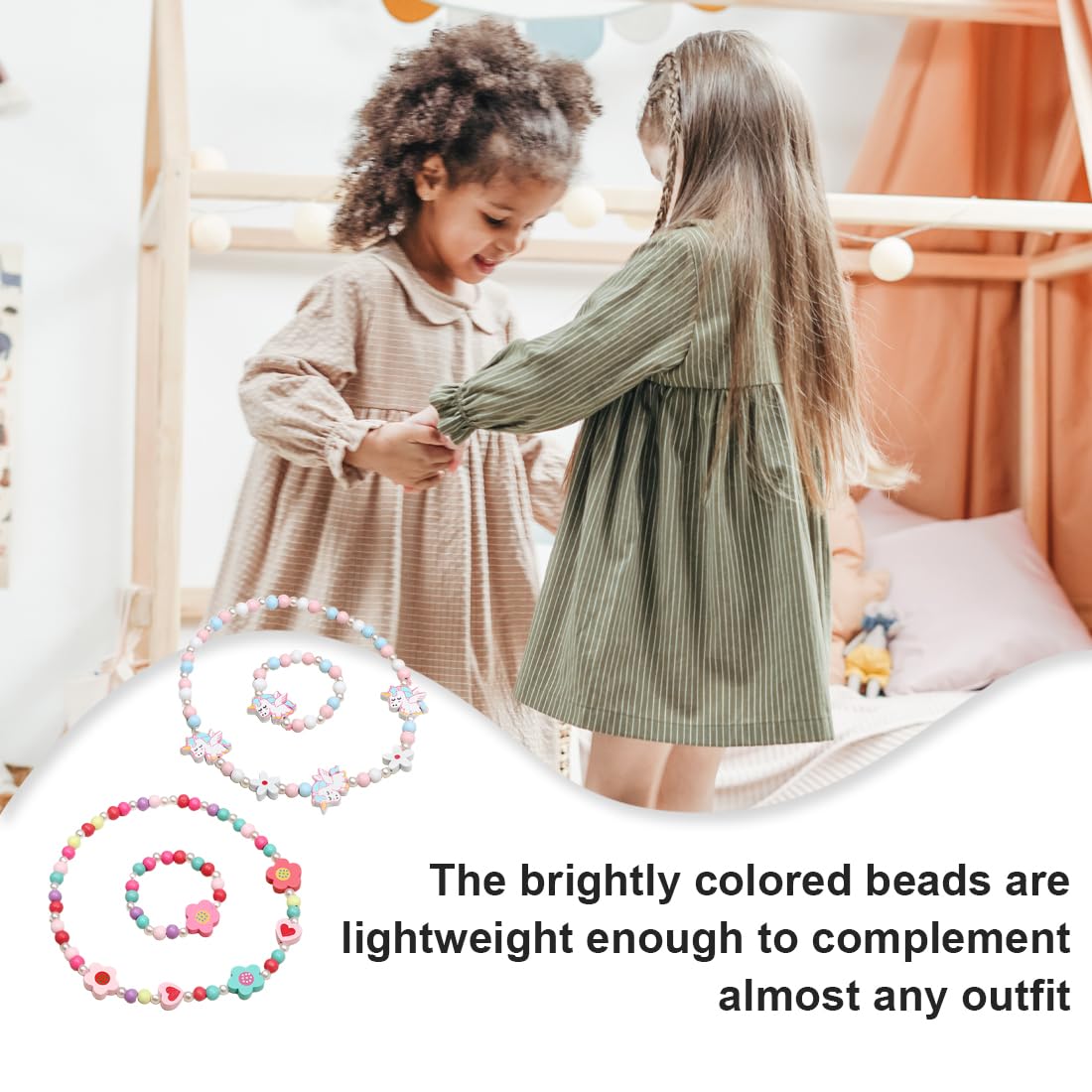 Set Gioielli Bambina Con Unicorno - Bracciale E Collana In Legno, Regalo Per Ragazze 3-7 Anni - Foto 6