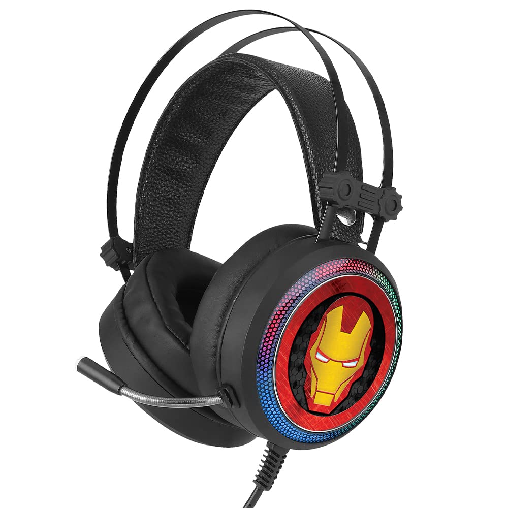Ert Group Cuffie da gioco con microfono, Cuffie LED con archetto regolabile Modello Marvel originale e con licenza ufficiale Iron Man 001
