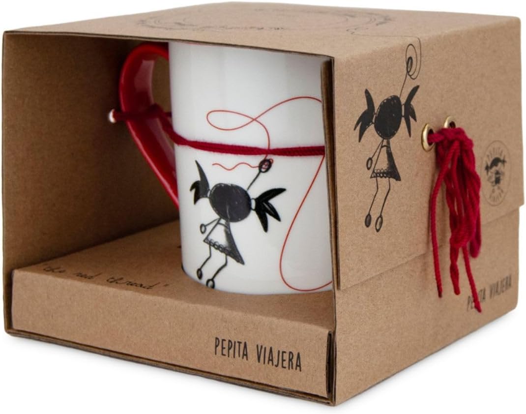 Taza Hilo Rojo 380 ml, Regalo Romántico para Pareja,Original para Profesores,Taza Cerámica Desayuno, café con Leyenda del Destino,Apta Microondas y Lavavajillas