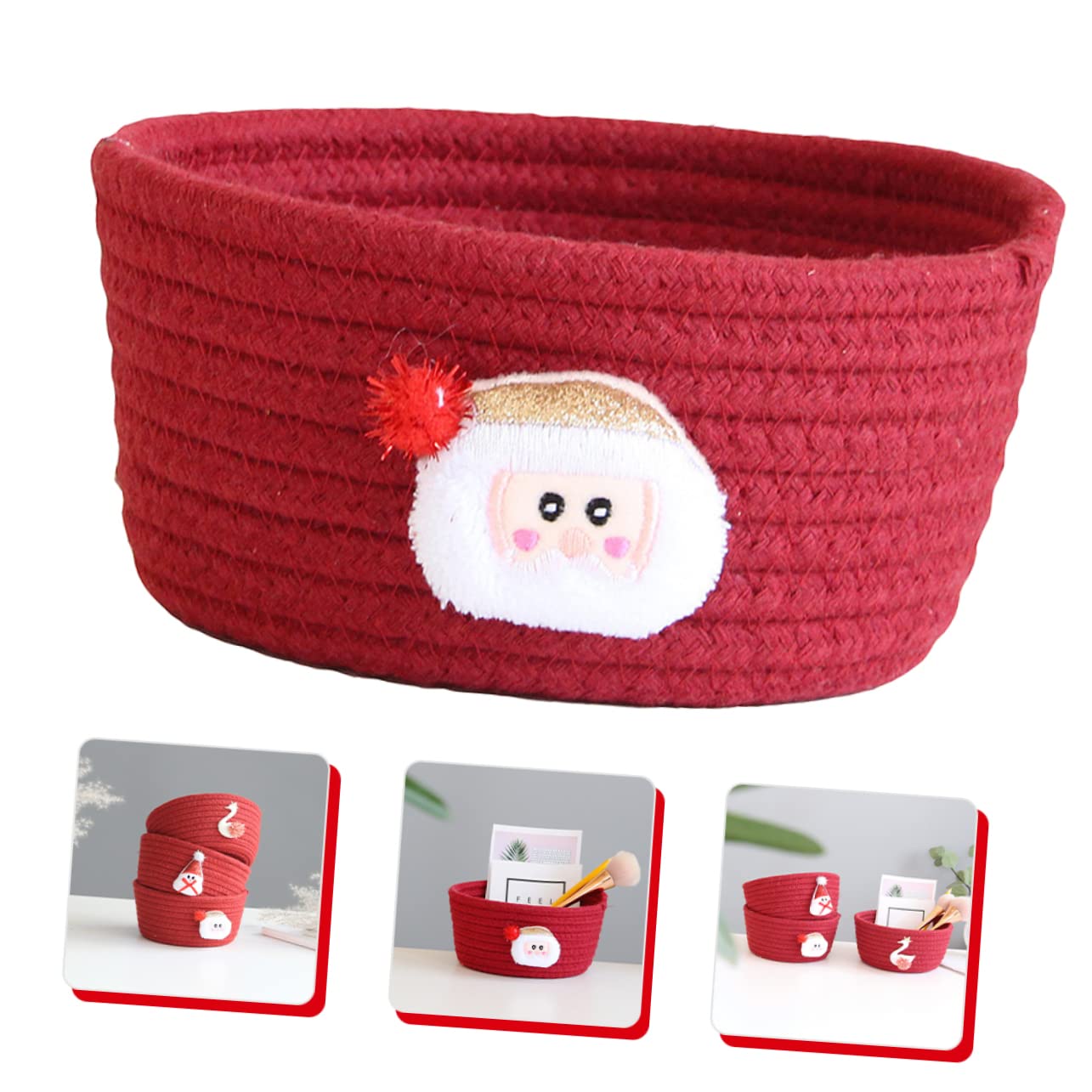 Ciieeo 3 Piezas Caja De Almacenaje Cesto De Ropa De Cuerda De Algodón Pequeña Cesta Tejida Cestas De Almacenamiento Tejidas Cesta De Vacía Cesta De Papá Noel De Algodón Rojo
