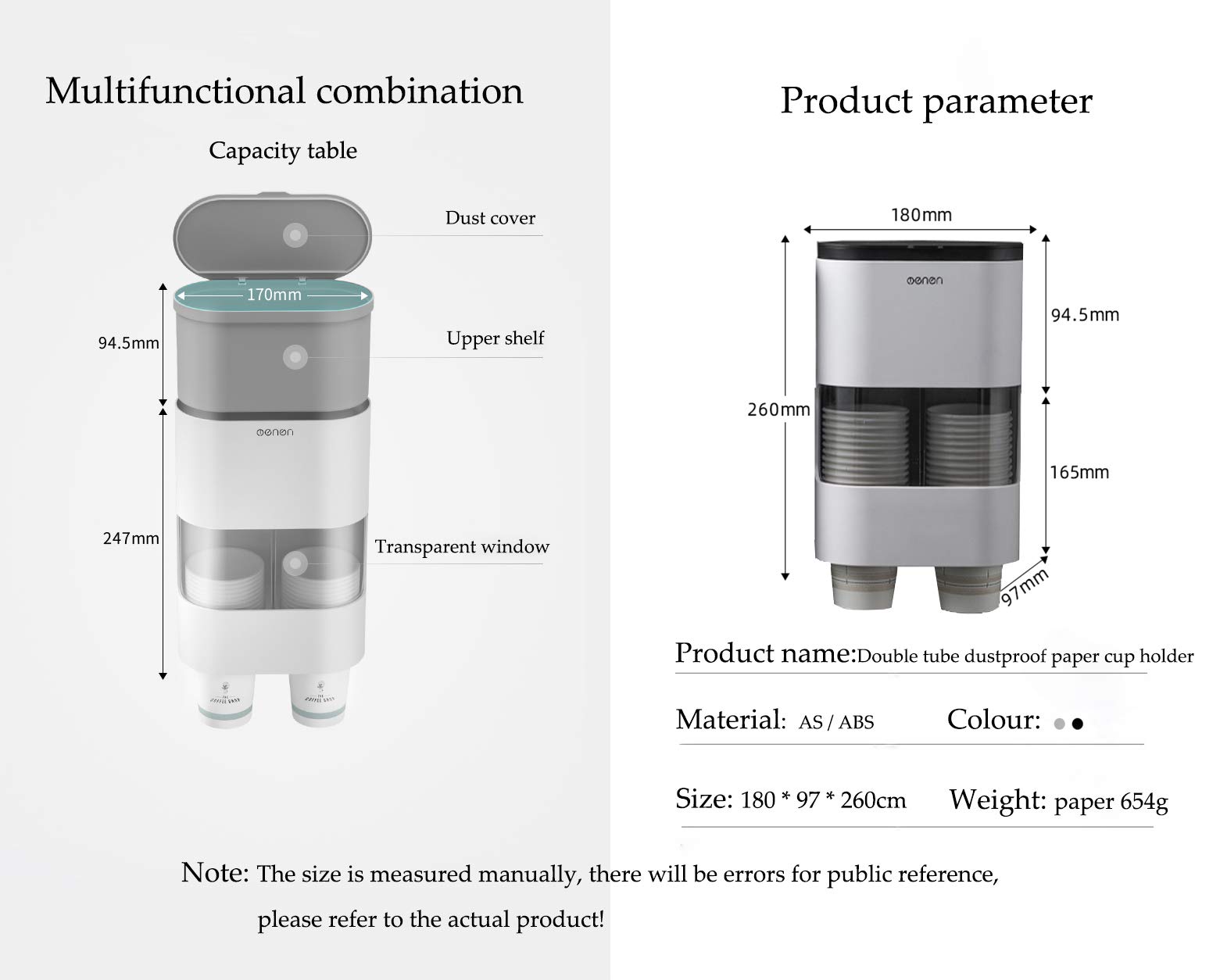 MH - Supporto per Bicchieri di Carta,Distributore di bicchieri monouso,Dispenser Bicchieri(nero)