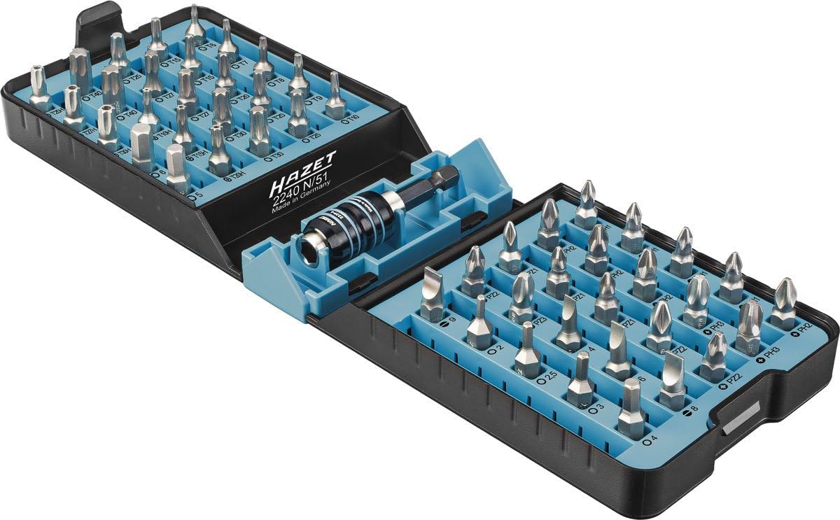 HAZET BitE-Box 2240N/51 I Juego de puntas de destornillador, Accionamiento: Pozidriv, hexagonal 6.3 (1/4 pulgada), Phillips, Tamper Resistant TORX, hexagonal interior, ranurado, TORX interior