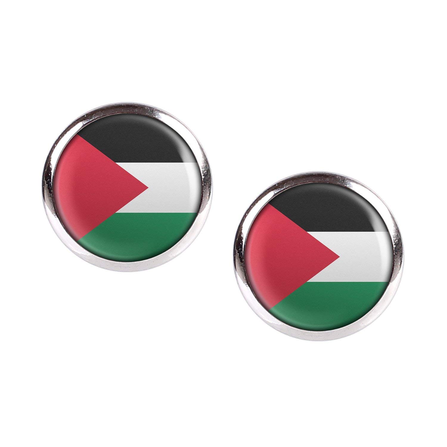 MyleryStud Earring Pair with Cabochon Picture Palestine Palestine Ramallah East Jerusalem Flag silver different sizes