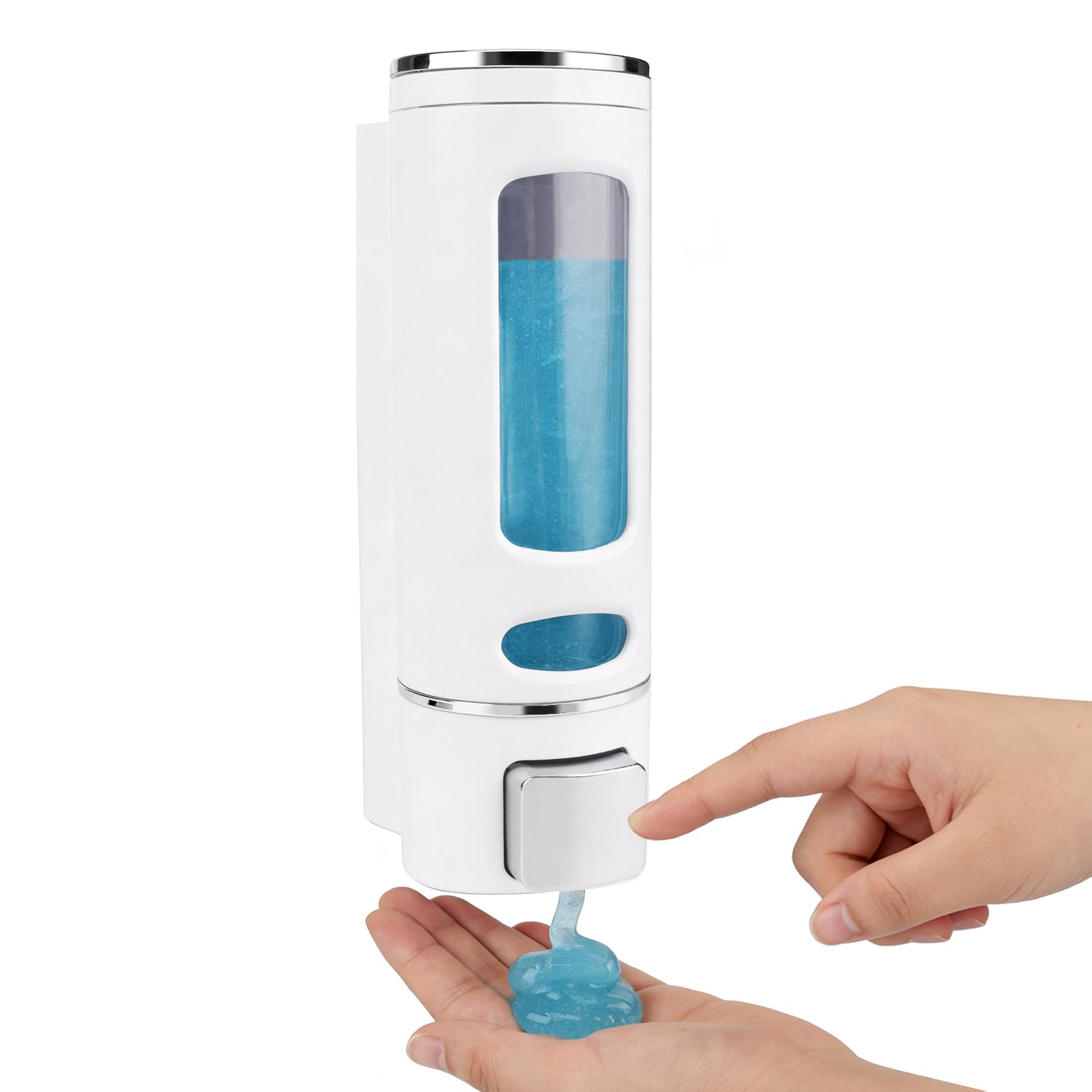 Dispenser di sapone da 400 ml con fissaggio a parete – Facile da montare | scomparto singolo per shampoo, bagnoschiuma e sapone per le mani – Pratico per il bagno e la cucina