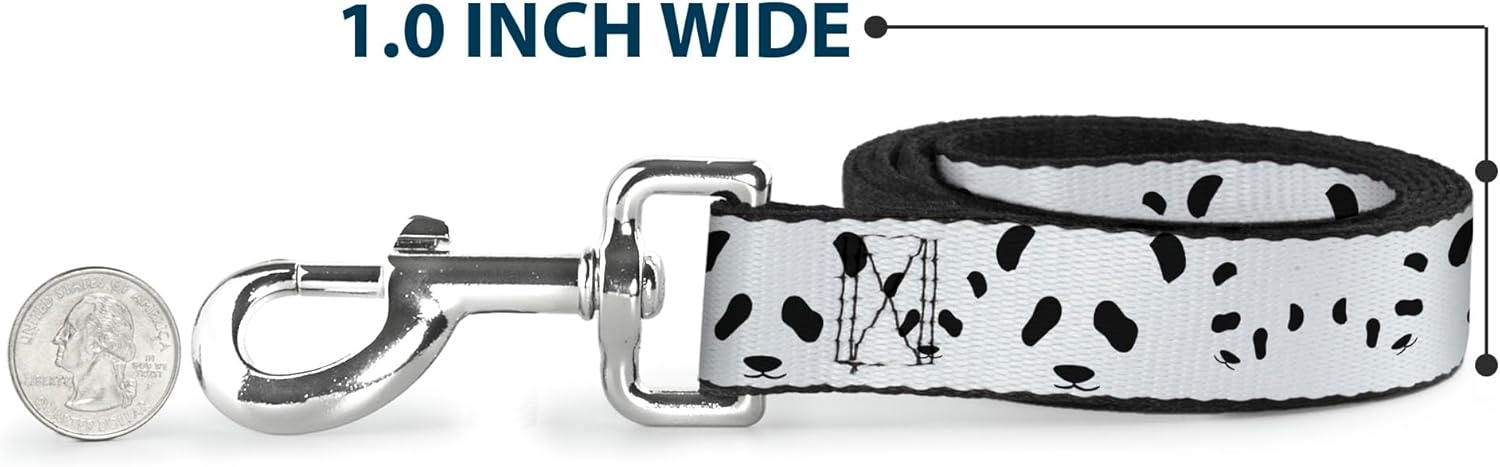 Buckle-Down Pet Leash - Panda Bear Spots - 6 Feet Long - 1" Wide