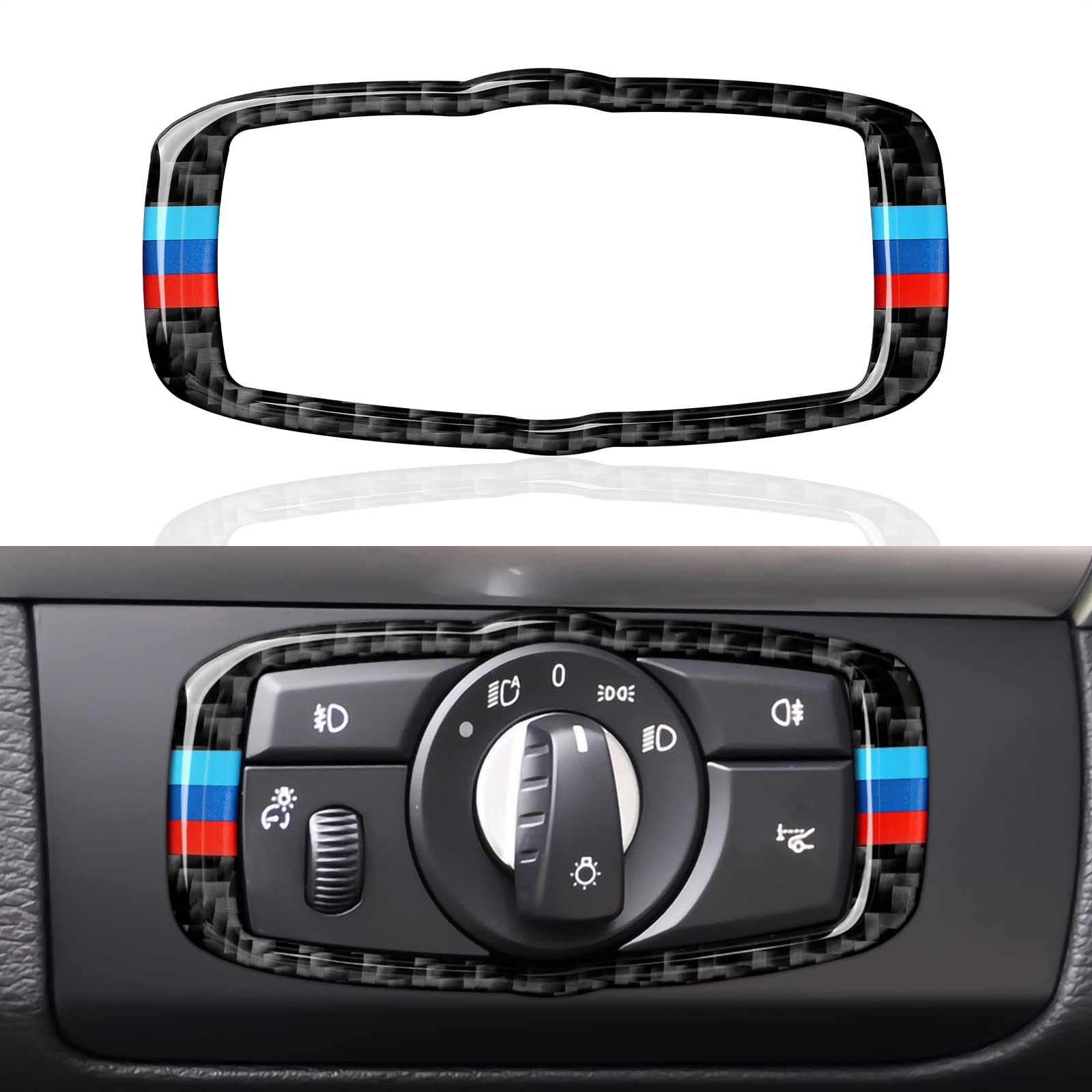 HENGYUESHANG Car Headlight Switch Cover Sticker M Decal Carbon Fiber Trim fits for BMW X5 E70 X6 E71 2007 2008 2009 2010 2011 2012 2013 2014 Accessories (A)