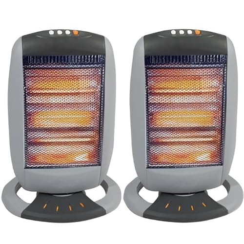 Set of 2 Halogen Heater 400W/800W/1200W 3 Power Settings & Carry Handle, Light weight Moveable Super Silent Overheat & Tip Over Protected Room option