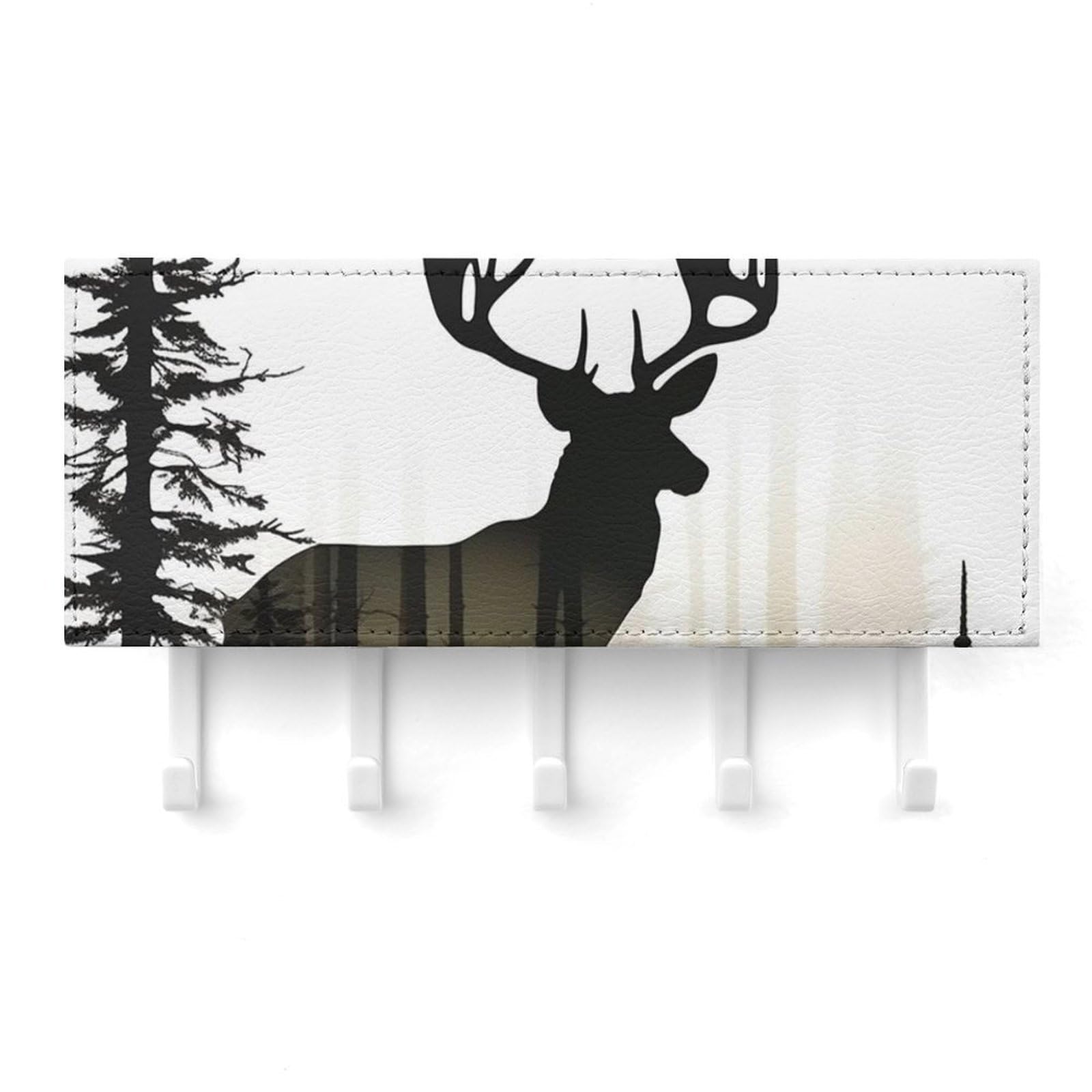 QMNLKH Deer Silhouette Wall Mounted Key Rack for Home, No Drilling Key Holder with 5 Hooks, Self Adhesive Keys Chain Organizer for Hallway, Keys Hanger Shelf for Office, Doorway White