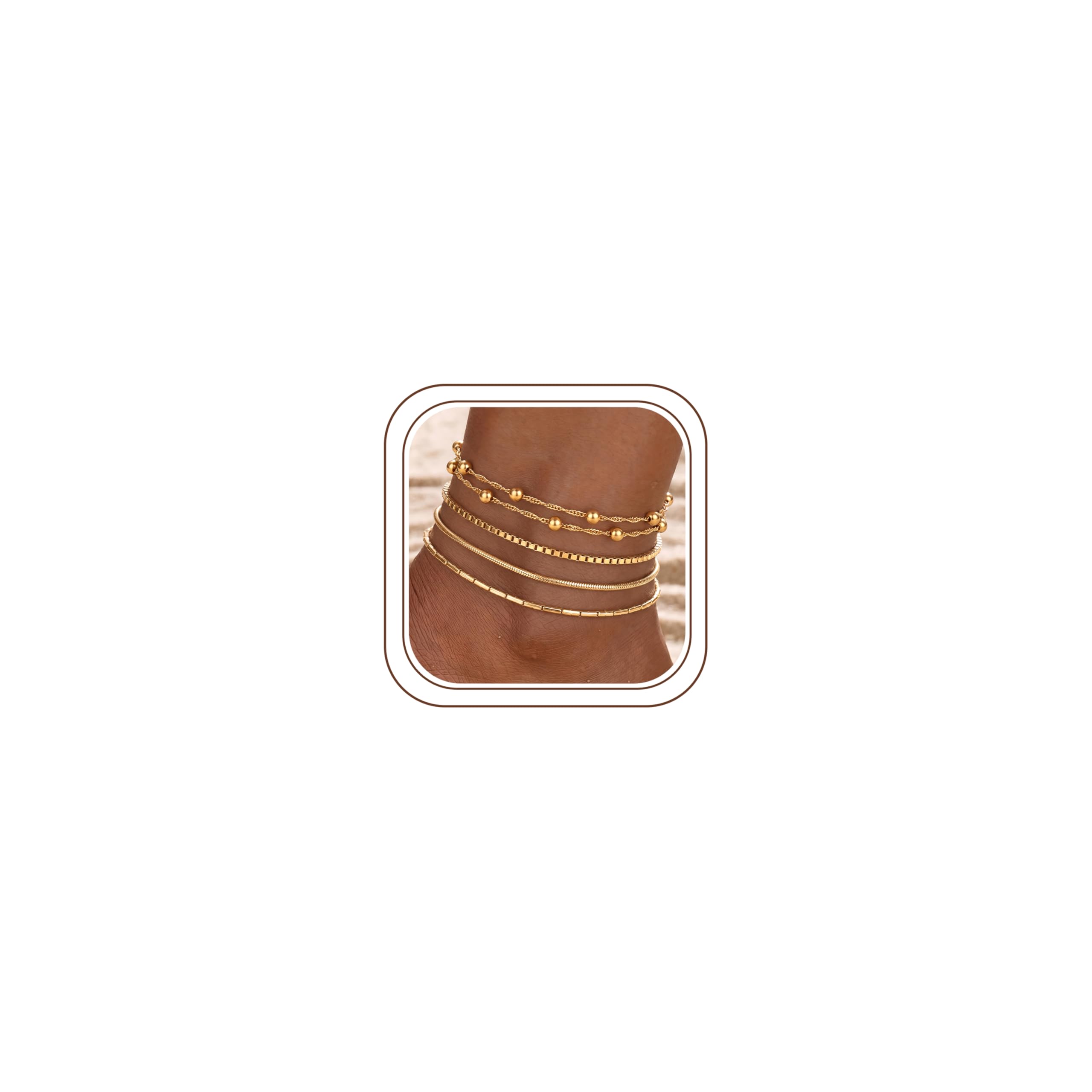 JeweBella 4 Pièces Bracelet Cheville Femme Acier Inoxydable, Lot Bracelet Fantaisie Femme Chaine de Cheville Acier Inoxydable Doré, Réglables Chaine Cheville Pied Plage Empilable Bijoux Femme
