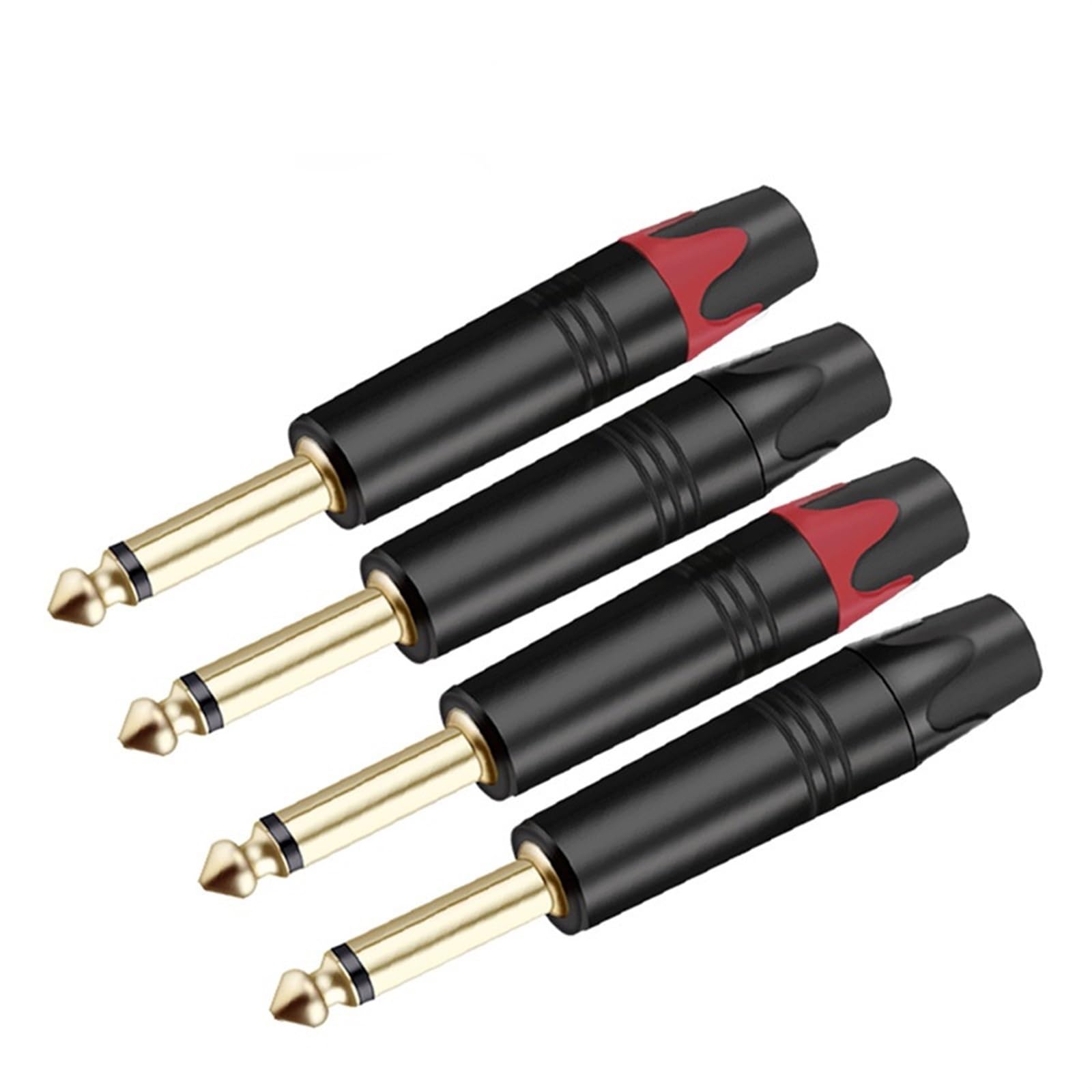 Connettore mono jack da 6,35 mm, connettore maschio da 1/4" e 6,3 mm, connettore per cavo di saldatura, connettore per microfono in ottone, 2 pezzi (1 nero, 1 rosso)