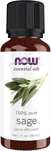 NOW Essential Oils, Sage Oil, Normalizing Aromatherapy Scent, Steam Distilled, 100% Pure, Vegan, Child Resistant Cap, 1-Ounce