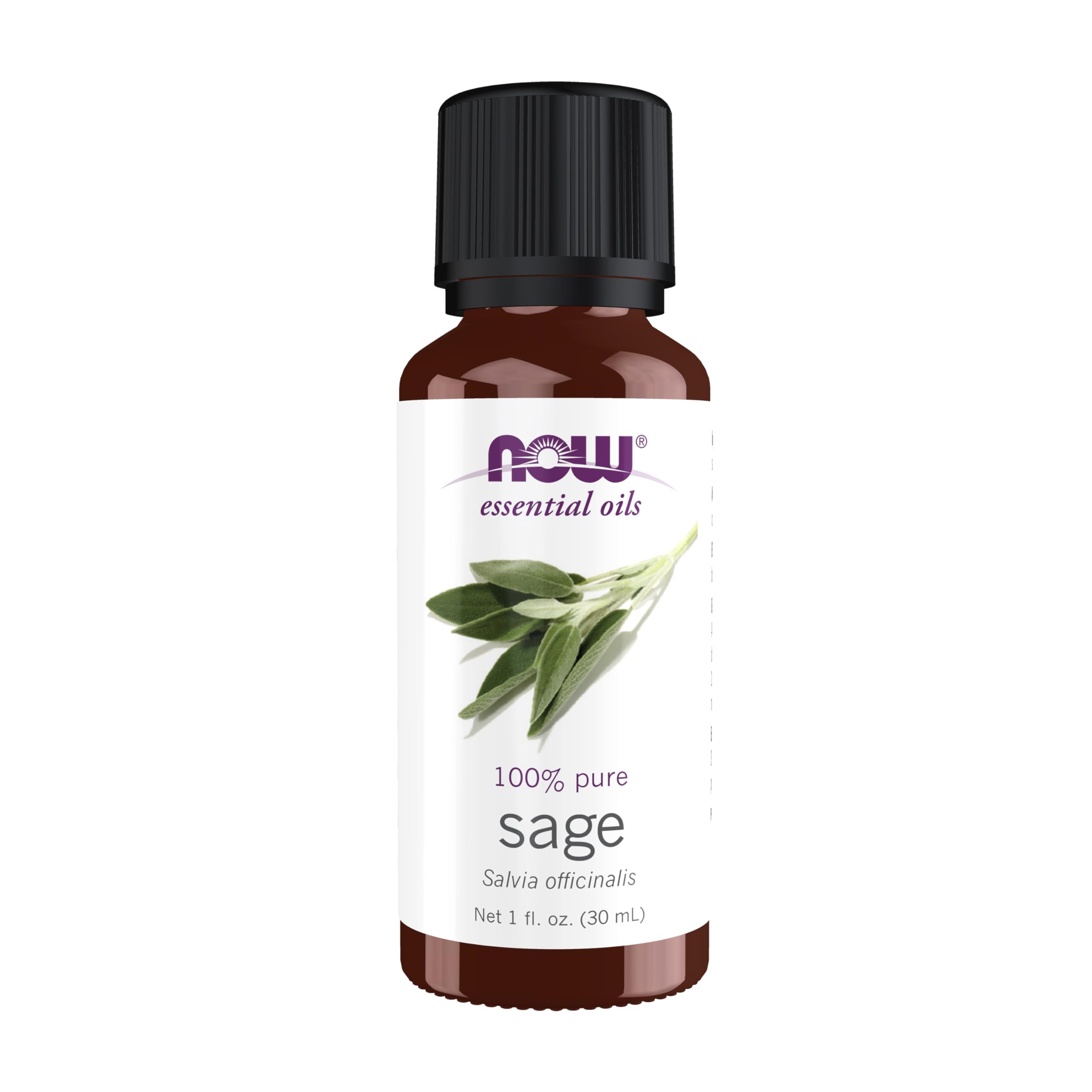 NOW Essential Oils, Sage Oil, Normalizing Aromatherapy Scent, Steam Distilled, 100% Pure, Vegan, Child Resistant Cap, 1-Ounce