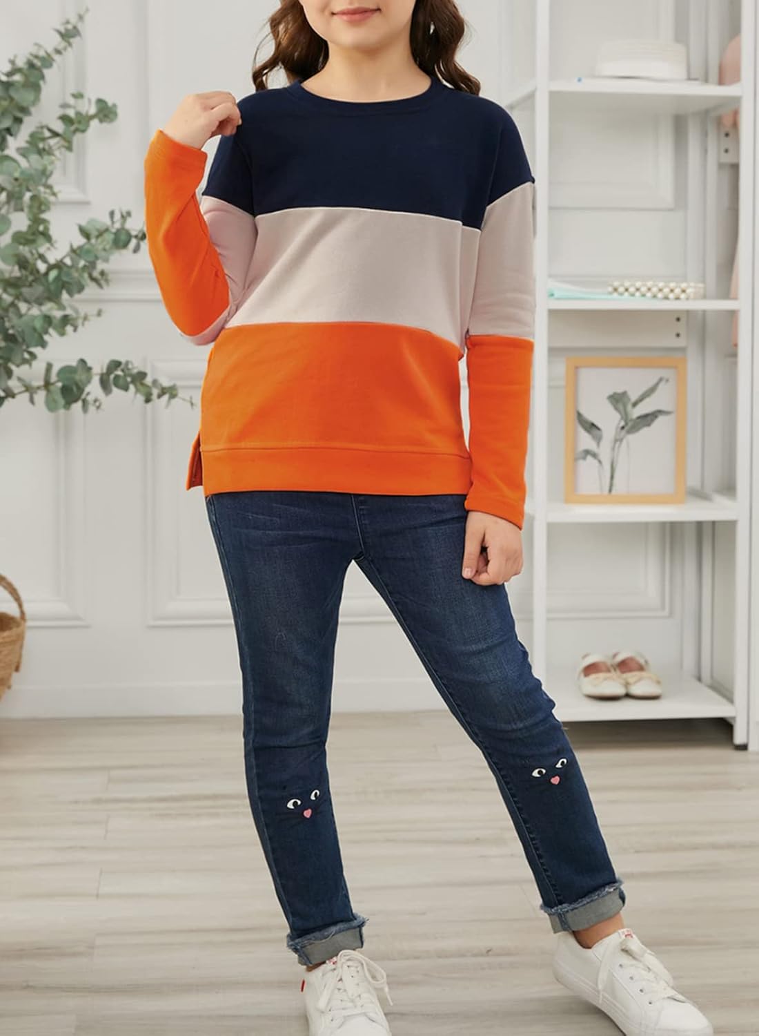 SELINK Girl's Casual Big Kids Long Sleeve Striped Color Block Casual Tees with Pockets - Image 5