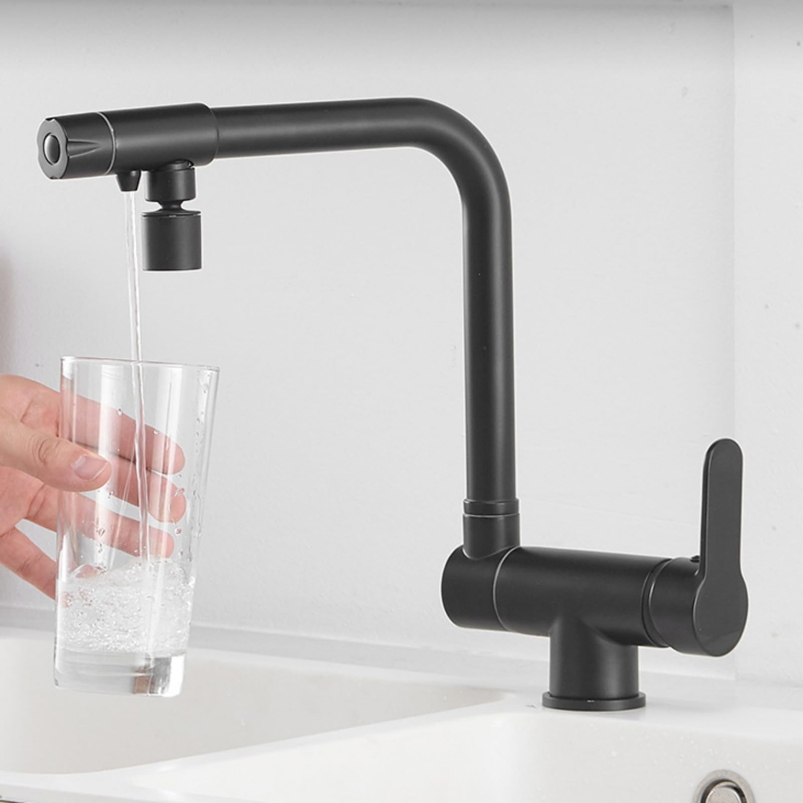 XJTNLB Grifo Cocina 3 Vias Osmosis Abatible Negro Grifo de Cocina Fregadero con Osmosis con 2 Salidas Grifo Cocina Plegable Bajo Ventana Osmosis-B