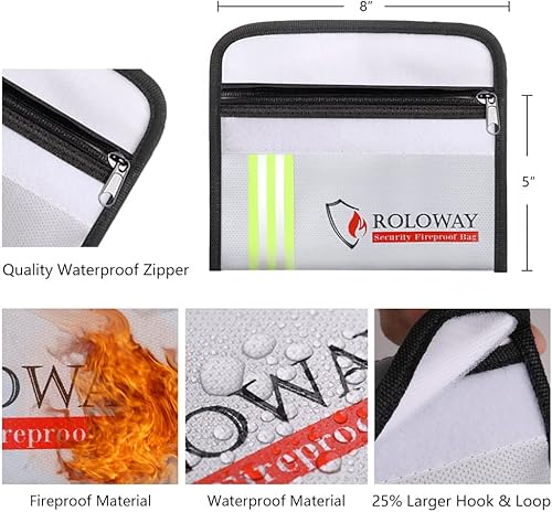 Miniatura 3 de ROLOWAY Bolsa pequeña ignífuga (5 x 8 pulgadas) con tira reflectante, bolsa de dinero ignífuga que no pica para efectivo, objetos de valor,