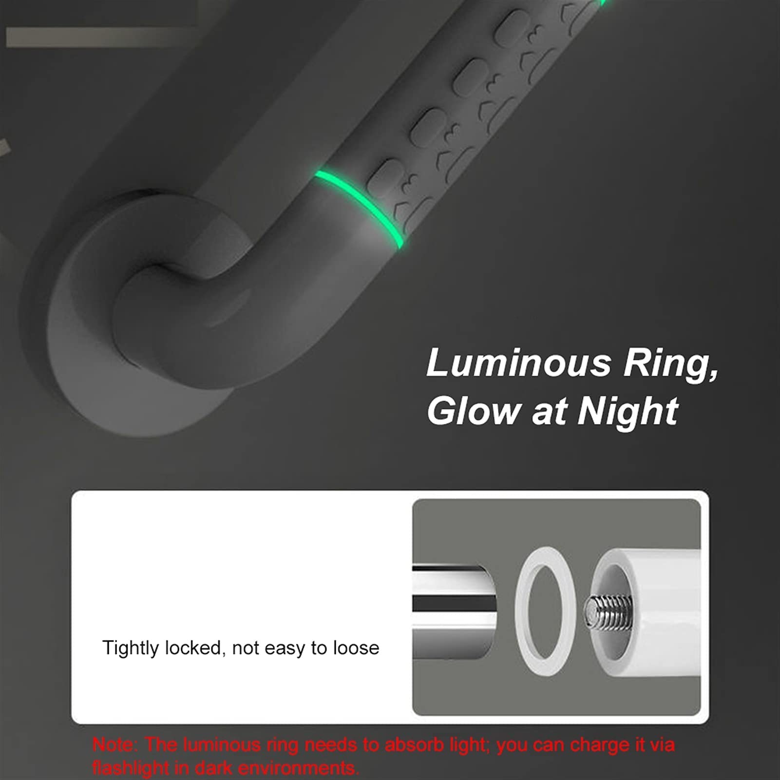 Corrimano, Corrimano per Servizi Igienici, Bar a Handicap da 35 Mm Bar per Pazienti Anziani Doccia Binario Di Sicurezza Acciaio Inossidabile Antiscivolo con Anello Luminoso/59 cm