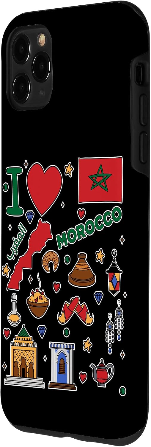 I love Morocco. Hand drawn Moroccan Landmarks, flag and map Case for iPhone 11 Pro Max image 2