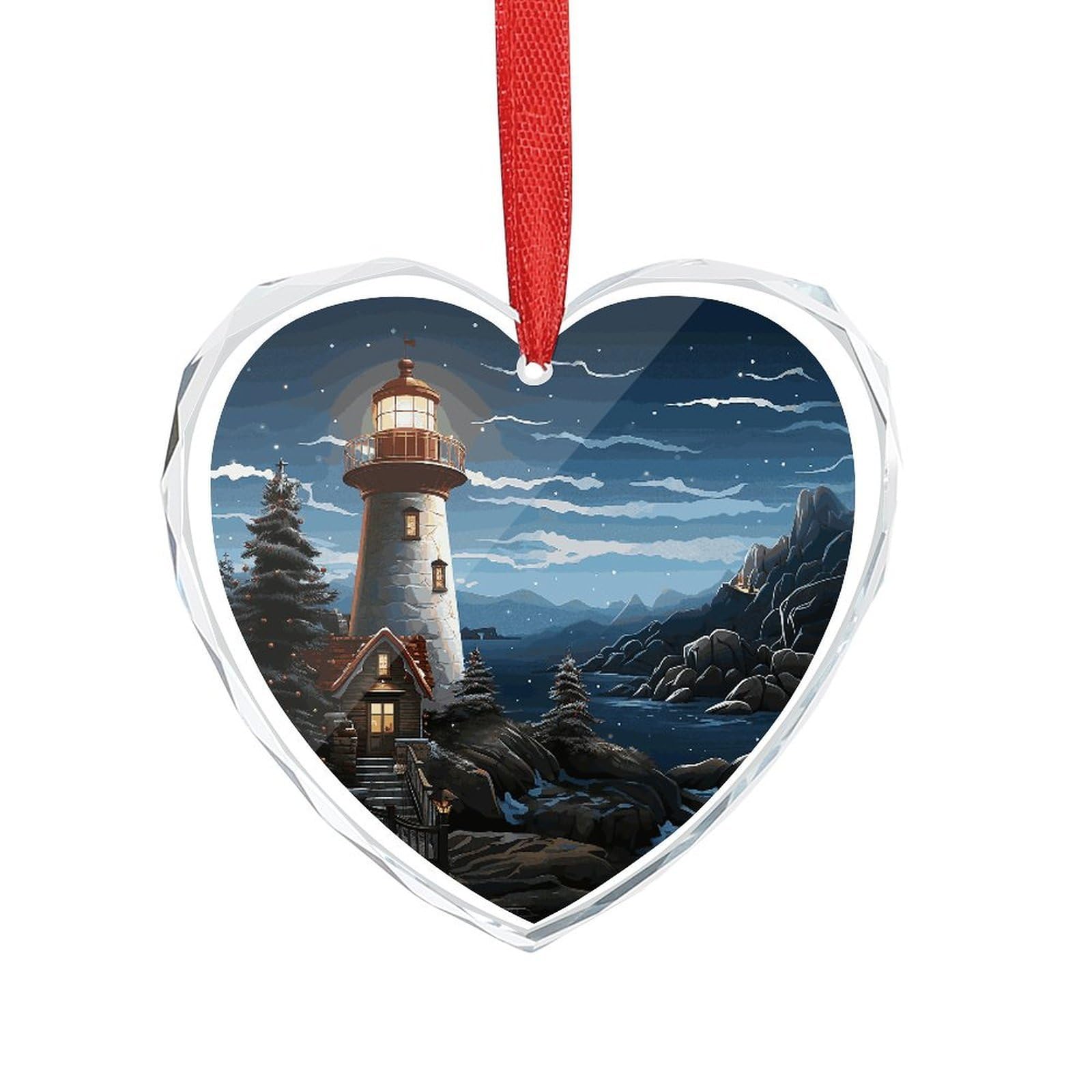 Khauerbc Women's Style Santa Claus Lighthouse Glass Window Hanging For Heart-Shaped,Ornament For ,Men,Wall Art For Home,Office,Home Decor