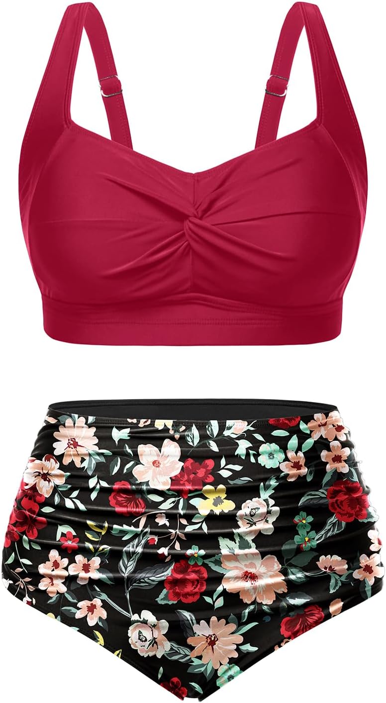 Tempt Me Women Plus Size High Waisted Bikini Set Two Piece Swimsuit Tummy Control Bathing Suits