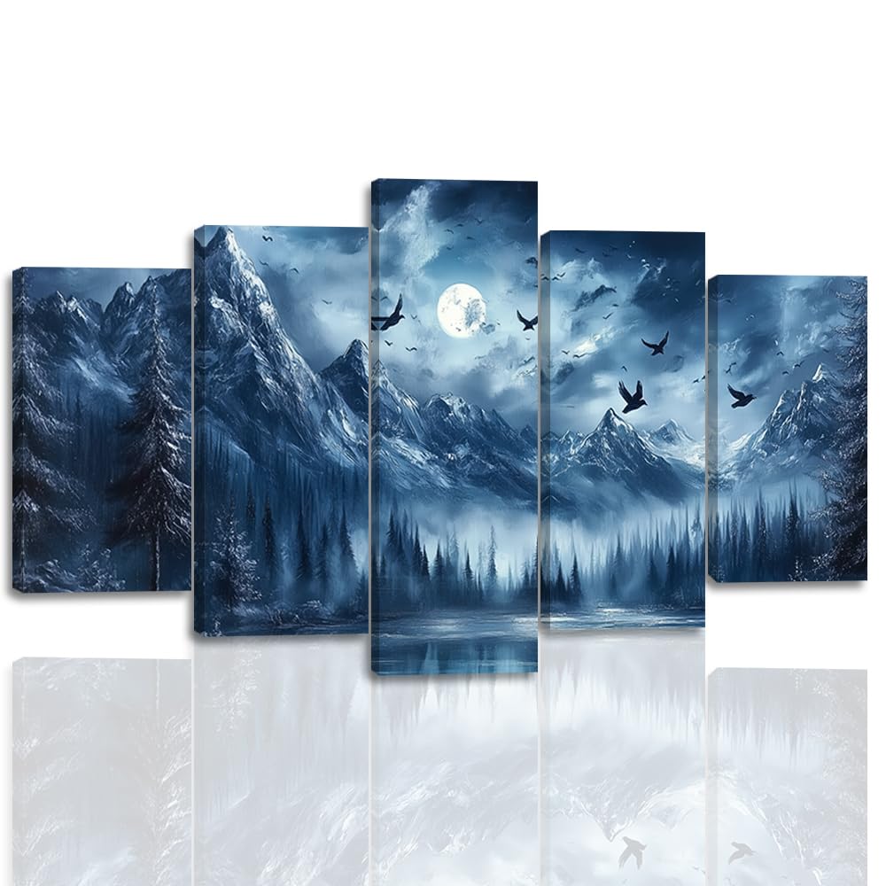 絵画　月明かりの山脈 絵画 月明かりの山脈