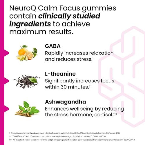 Miniatura 3 de NeuroQ - Gomitas Calm Focus - Suplemento para aliviar el estrés - Apoya la función mental y la relajación - Sensoril Ashwagandha, magnesio, GABA,