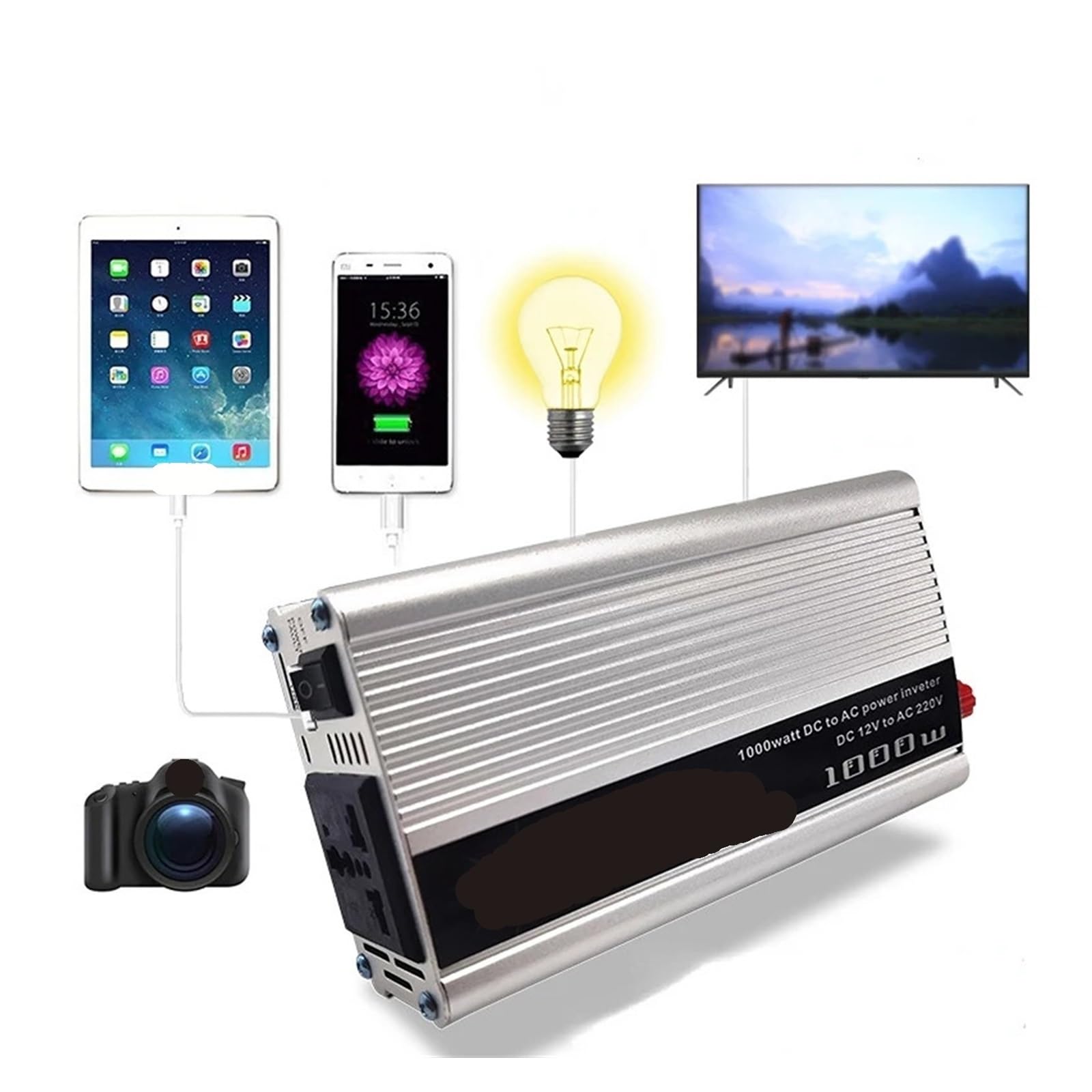 Falownik mocy Falownik 12V V Modyfikowany falownik sinusoidalny 500W 1500W 2000W Gniazdo USB o dużej mocy Automatyczny inwerter Konwerter samochodowy(2000W)