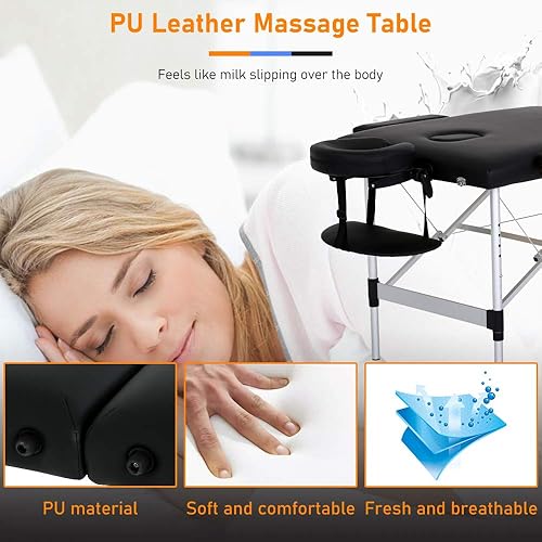 Miniatura 2 de Mesa de masaje portátil plegable de 73 pulgadas de altura ajustable con 2 pliegues para extensiones de pestañas con patas de aluminio, base facial,