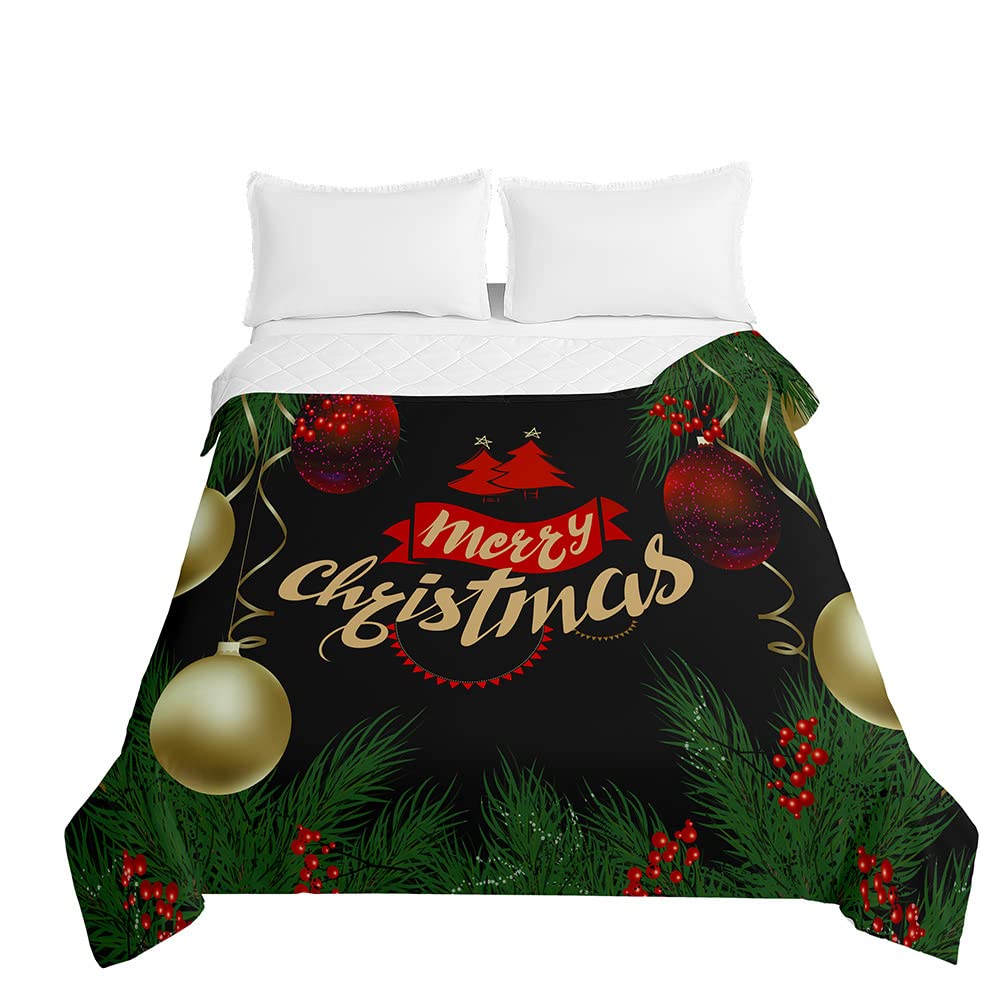 Surwin Golden Balloon Embossed Christmas Quilted Bedspreads Single Double Super King Bed, 3D Print Bedspread Quilt Bed Throws Blanket Lightweight Coverlet Microfiber All Season Comforter (,220X240cm)