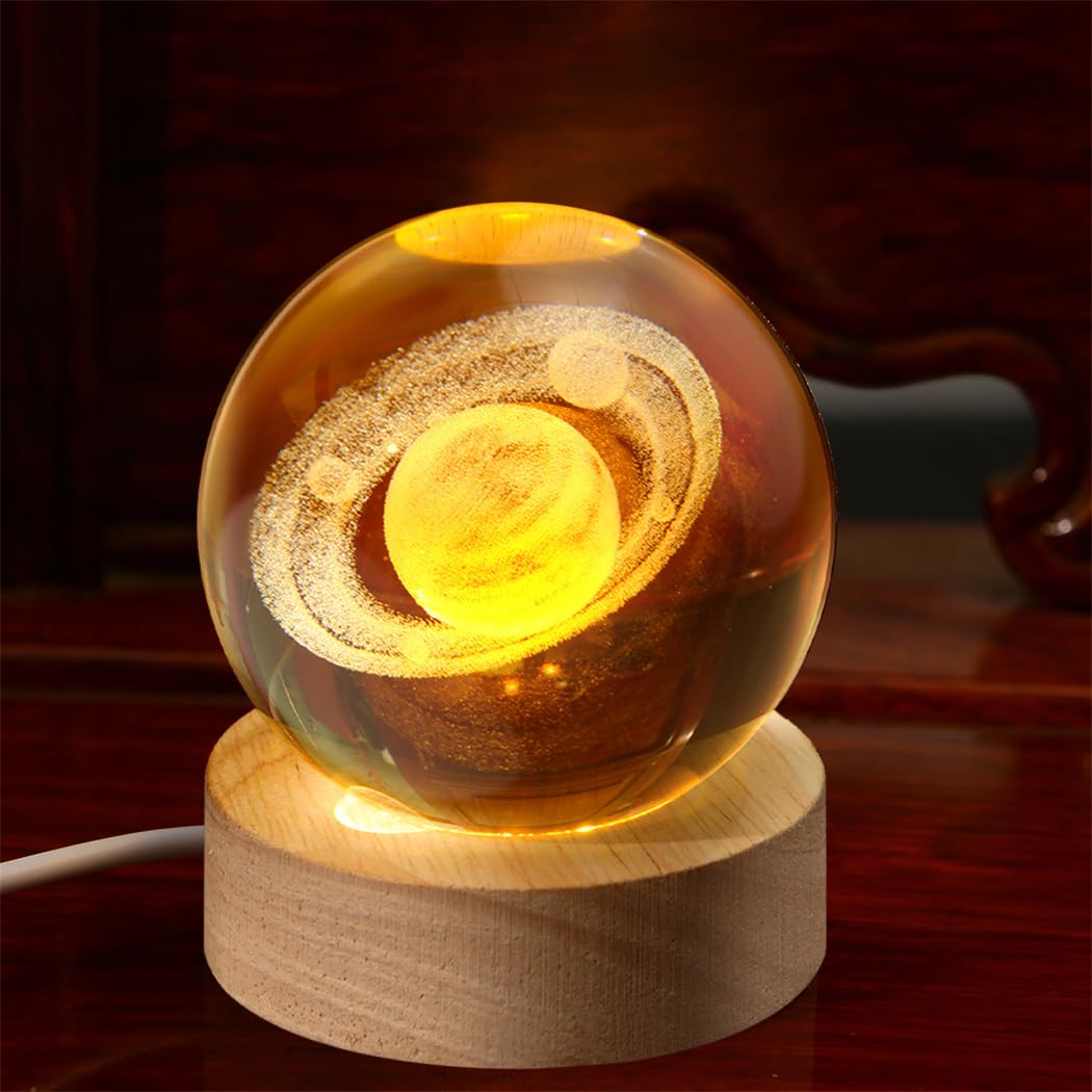 Crystal Balls with Wooden Base - Galaxy Crystal Ornaments & Gifts - Glass Balls Night Light for Home Decor