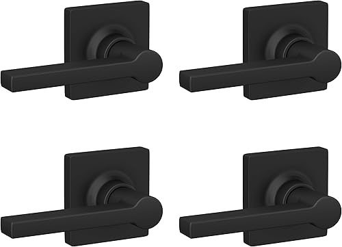 Lock Scout Palanca recta con manija de puerta simulada de moldura cuadrada, acabado negro mate, paquete de 4 Lock Scout Palanca recta con manija de puerta simulada de moldura cuadrada, acabado negro mate, paquete de 4