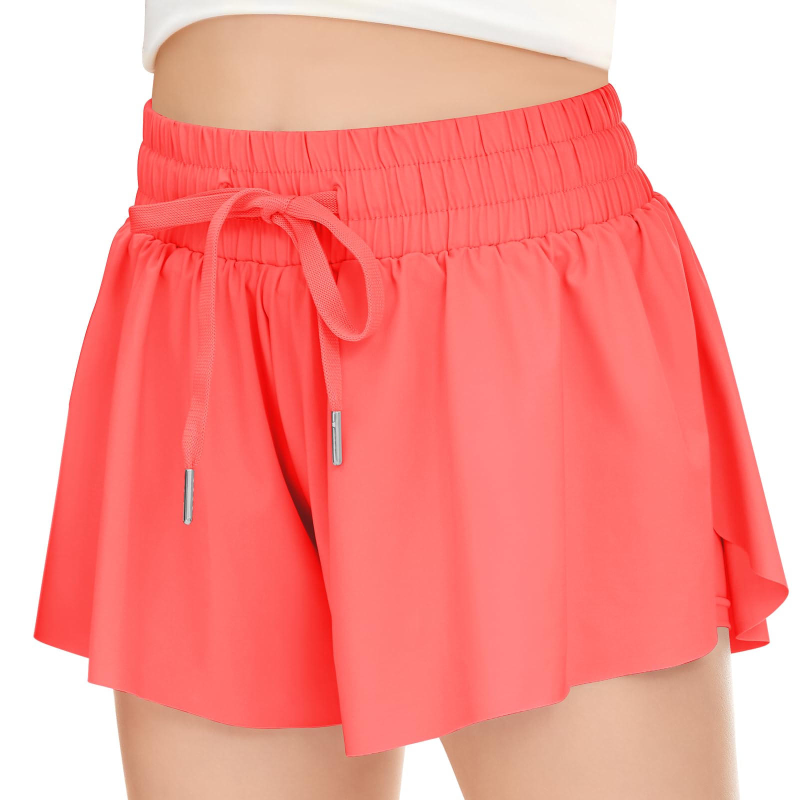 Girls Athletic Flowy Shorts with Pocket - 2 in 1 Butterfly Shorts for Teen Girls Youth Running Sports Spandex