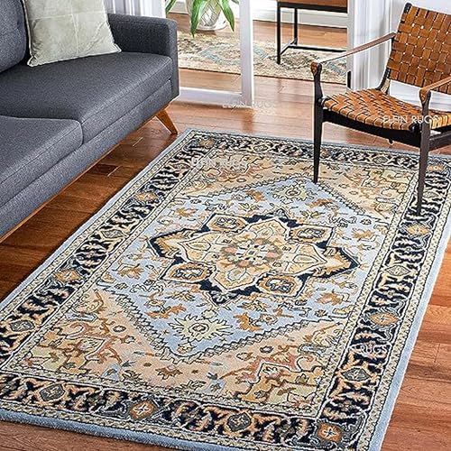 Image of 7x10 Ft Premium Wool Area Rug - Hand-Tufted Carpet for Stylish Living Rooms, Halls & Lounges